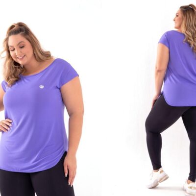 BLUSA OMBRO CAIDO BARRA ARREDONDADA PLUS SIZE DRY FIT POLIAMIDA