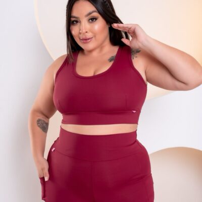 CONJUNTO SHORT PLUS SIZE COM BOLSO POLIAMIDA TOP COM BOJO