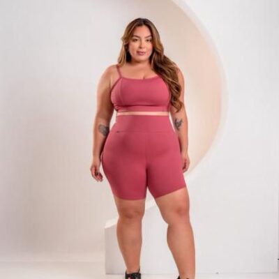 CONJUNTO SHORTE CURTO POLIAMIDA LISO PLUS SIZE  TOP COM BOJO