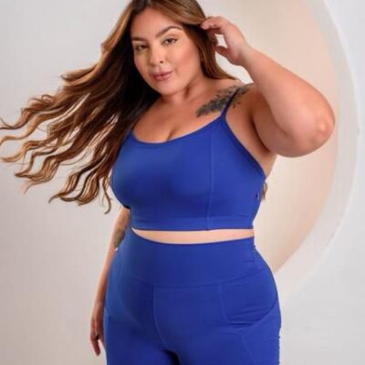 CONJUNTO SHORT POLIAMIDA LISO COM BOLSO ARREDONDADO PLUS SIZE TOP COM BOJO