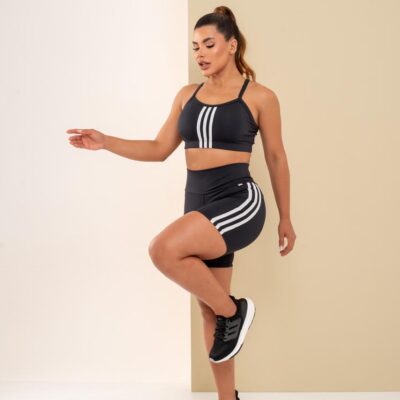 CONJUNTO SHORTE  POLIAMIDA LISO TOP COM BOJO DETALHE LISTRA