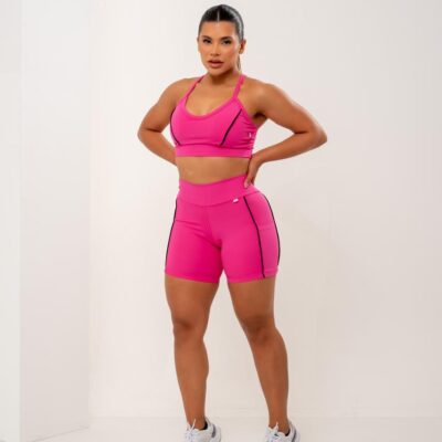 CONJUNTO SHORTE POLIAMIDA DEMICOMPRESSION  ZERO TRANSPARENCIA COM BOLSO DETALHES VIEIS TOP COM BOJO