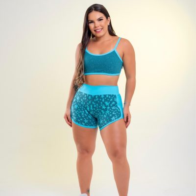 CONJUNTO SHORT JAQUARD POLIAMIDA COMPREÇÃO TOP COM BOJO