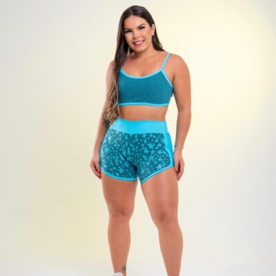 CONJUNTO SHORT JAQUARD POLIAMIDA COMPREÇÃO TOP COM BOJO