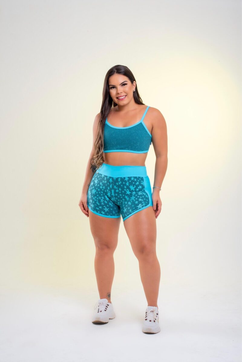 CONJUNTO SHORT JAQUARD POLIAMIDA COMPREÇÃO TOP COM BOJO