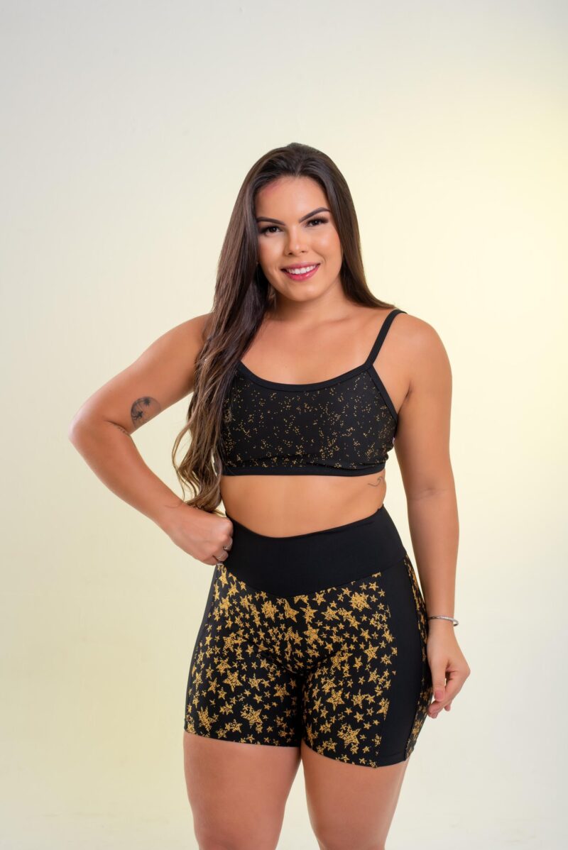 CONJUNTO SHORT EM JAQUARD COMPRESSÃO DETALEHE POLIAMIDA LISO LATERAL