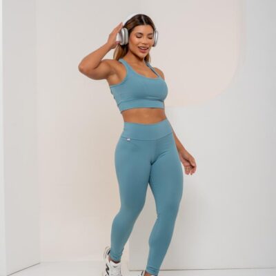 CONJUNTO CALÇA POLIAMIDA LISO TOP COM BOJO ALÇA LARGA