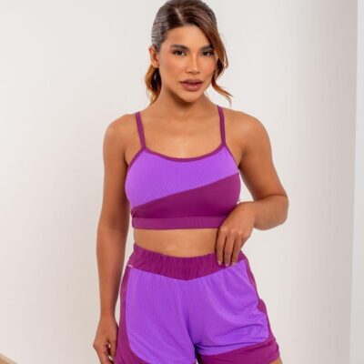 CONJUNTO SHORT DUPLO POLIAMIDA LISO COM JAQUARD ELASTICO NO COZ TOP COM BOJO
