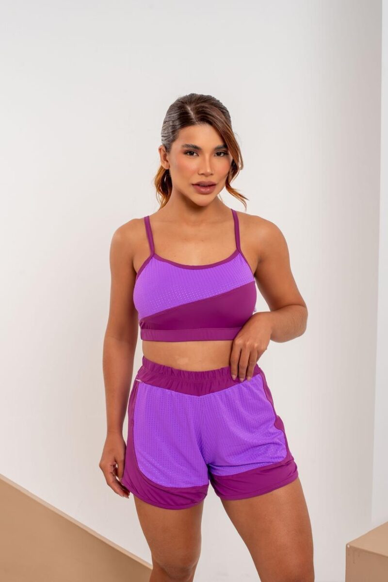 CONJUNTO SHORT DUPLO POLIAMIDA LISO COM JAQUARD ELASTICO NO COZ TOP COM BOJO