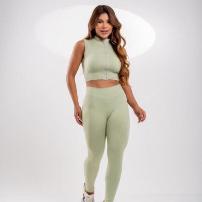 CONJUNTO CALÇA CANELADO IMPORTADO PREMIUM TOP CAMISETA COM ZIPER