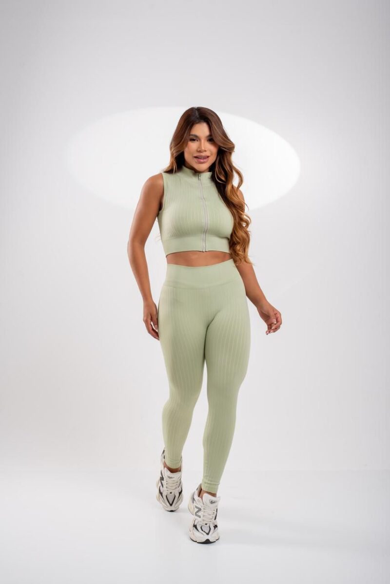 CONJUNTO CALÇA CANELADO IMPORTADO PREMIUM TOP CAMISETA COM ZIPER