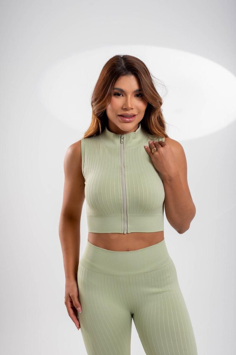 CONJUNTO CALÇA CANELADO IMPORTADO PREMIUM TOP CAMISETA COM ZIPER - Imagem 4