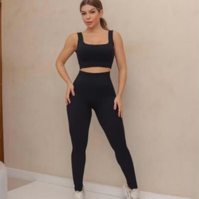 CONJUNTO CALÇA POLIAMIDA TOP COM BOJO ALÇA GROSSA IMPORTADO PREMIUM
