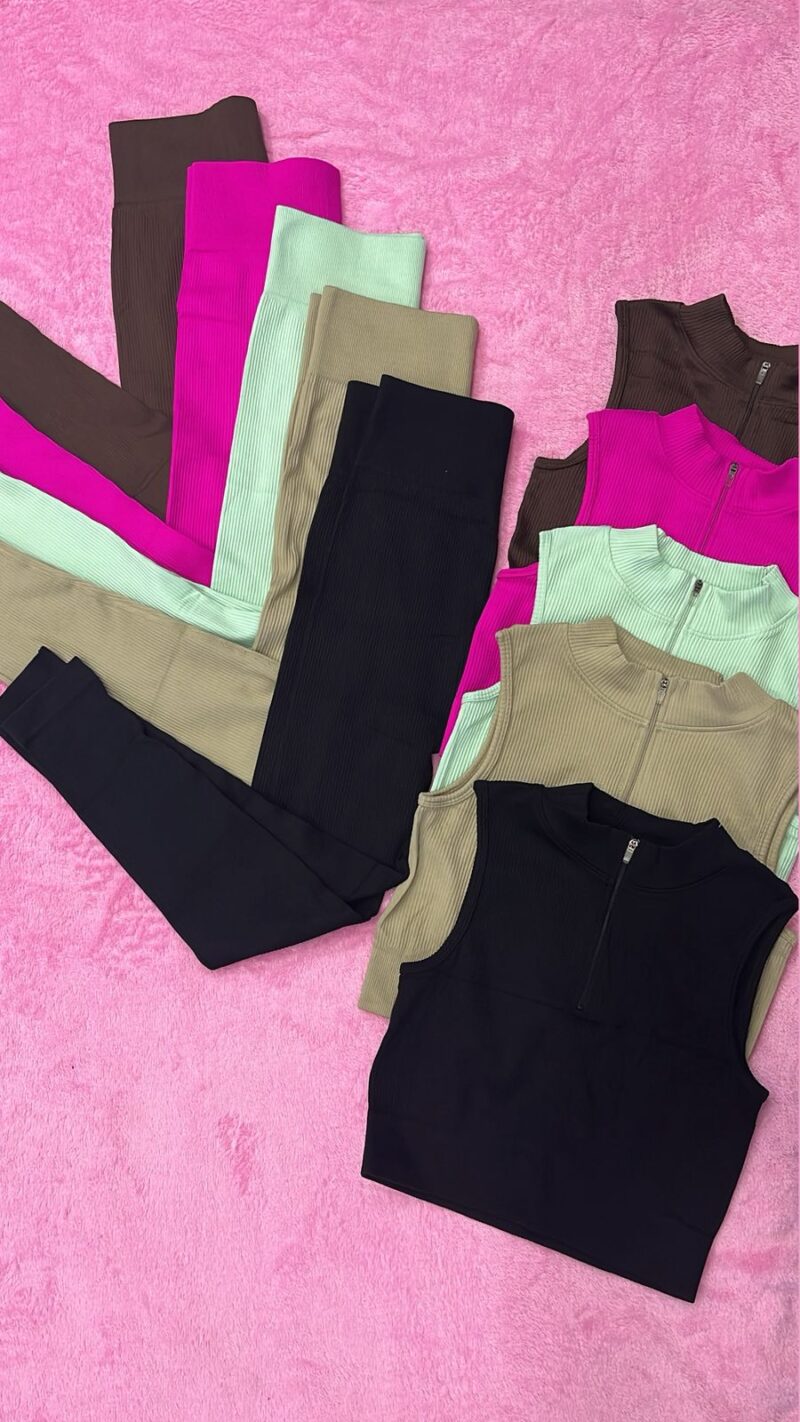 CONJUNTO CALÇA CANELADO IMPORTADO PREMIUM TOP CAMISETA COM ZIPER - Image 2