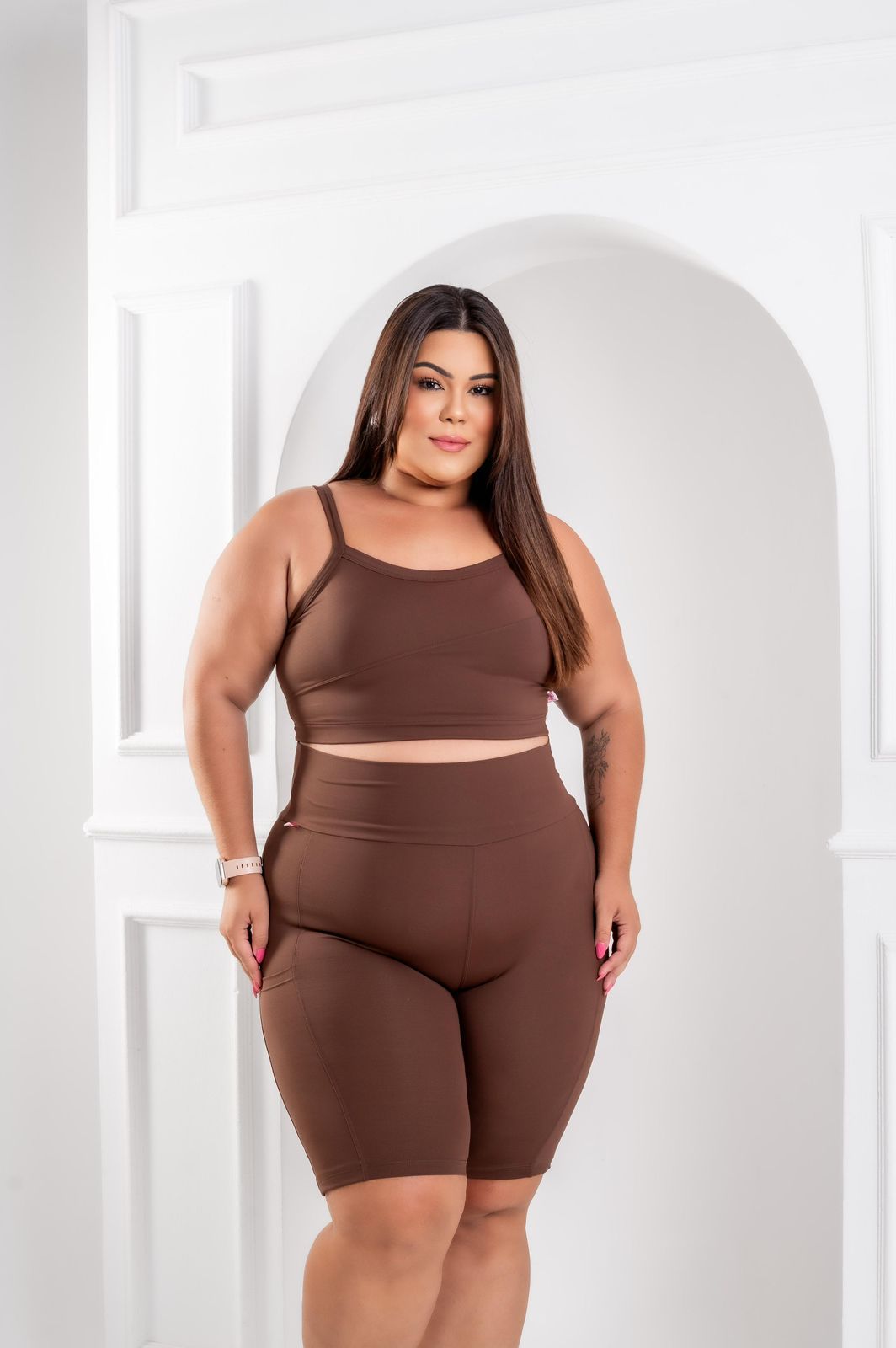 CONJUNTO SHORT POLIAMIDA COM BOLSO NAS LATERAIS TOP COM BOJO EXTRA GG