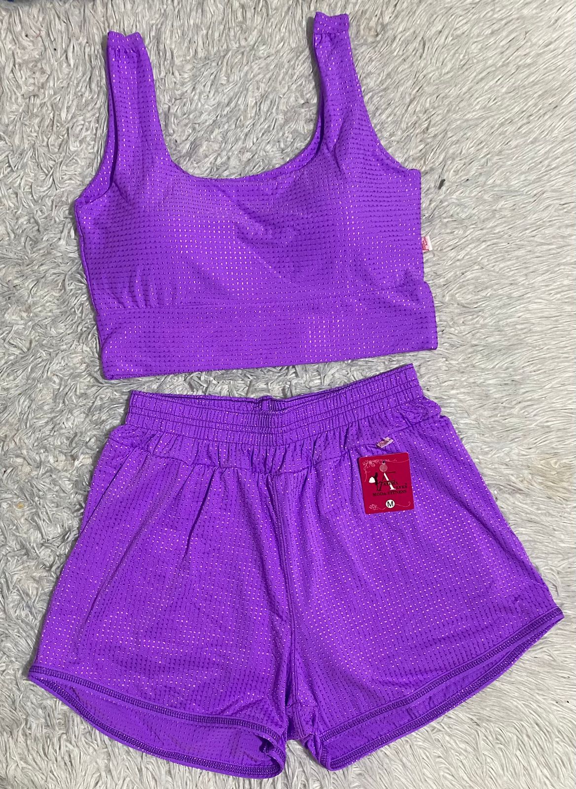 CONJUNTO SHORT DUPLO JAQUARD TOP ALÇA LARGA