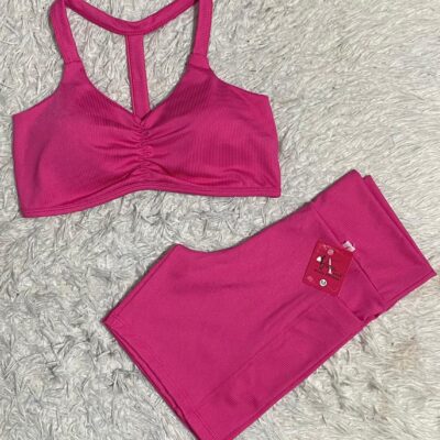 CONJUNTO SHORT POLIAMIDA CANELADO KRYPTO COM BOLSO NAS LATERAIS TOP COM BOJO ARGOLA COSTA