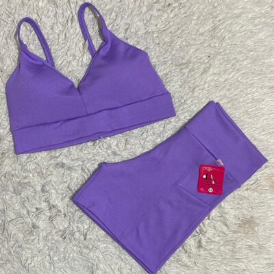 CONJUNTO SHORT POLIAMIDA CANELADO KRYPTO COM BOLSO FRENTE TOP COM BOJO