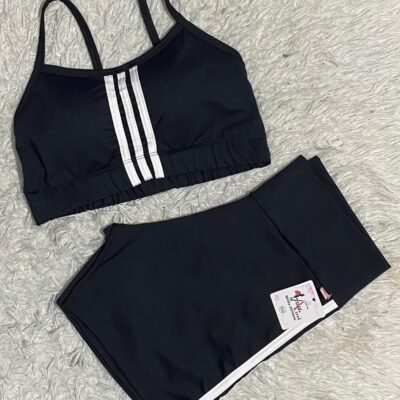 CONJUNTO SHORT POLIAMIDA LISO TOP COM BOJO DETALHE LISTRA PLUS SIZE