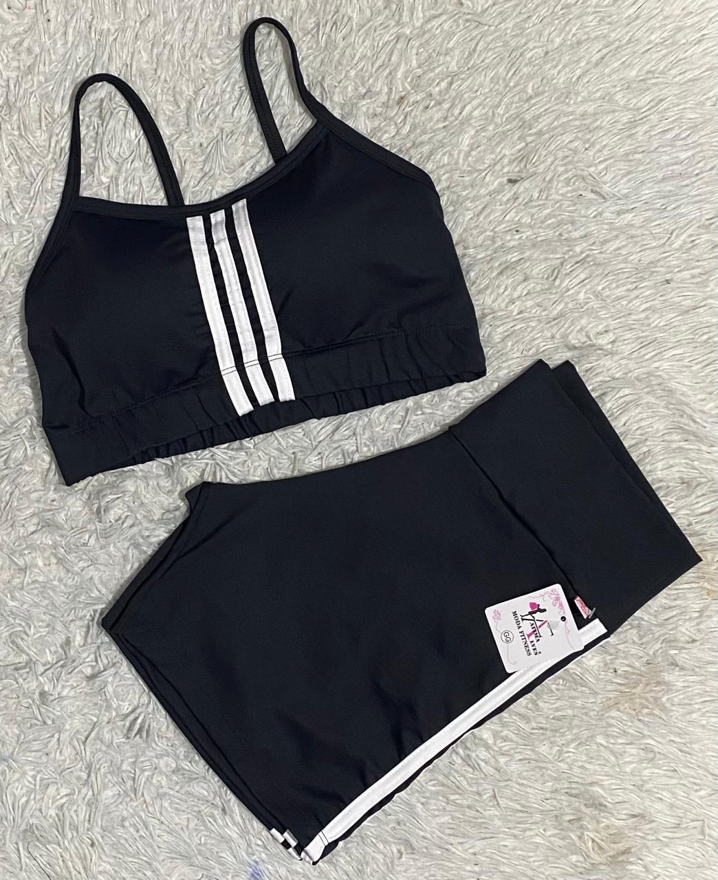 CONJUNTO SHORT POLIAMIDA LISO TOP COM BOJO DETALHE LISTRA PLUS SIZE