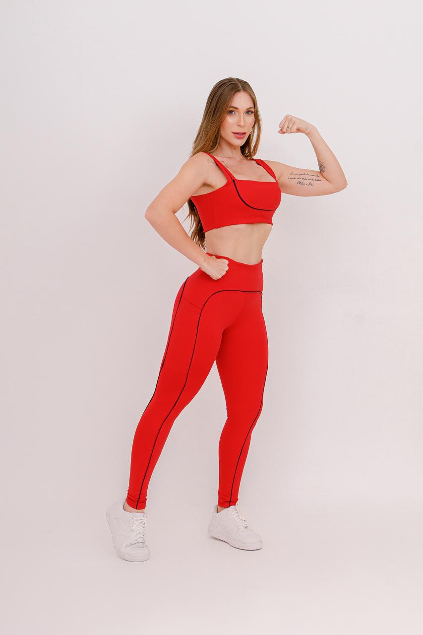 CONJUTO DE CALÇA POLIAMIDA COM BOLSO LATERAL DETALHE VIVO