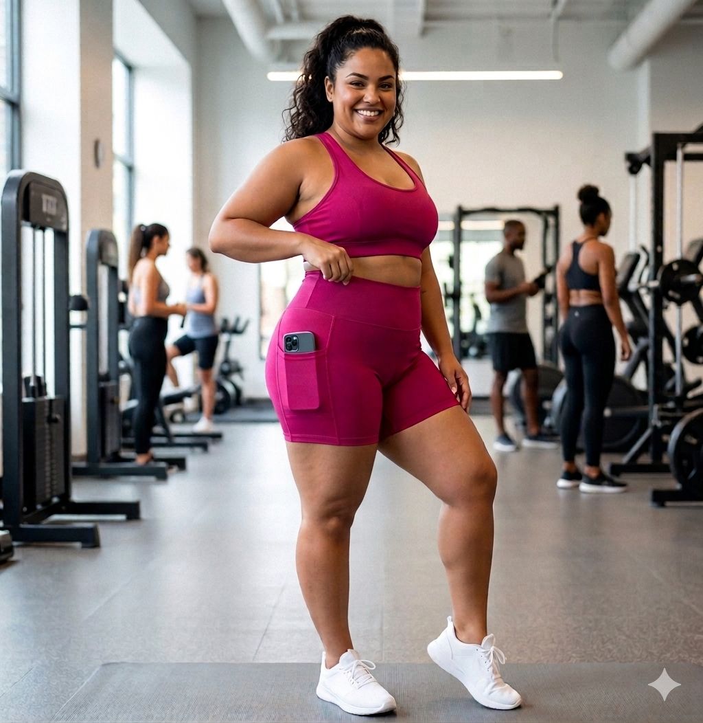 SHORT MEIA COXA POLIAMIDA COM BOLSO NAS LATERAIS PLUS SIZE