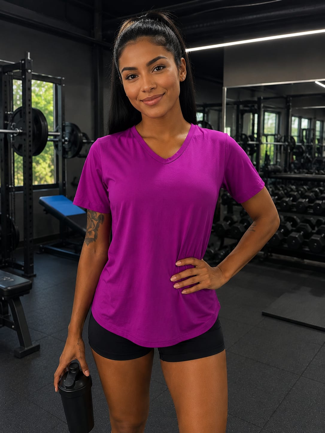BLUSA BABY LOOK GOLA V POLIAMIDA
