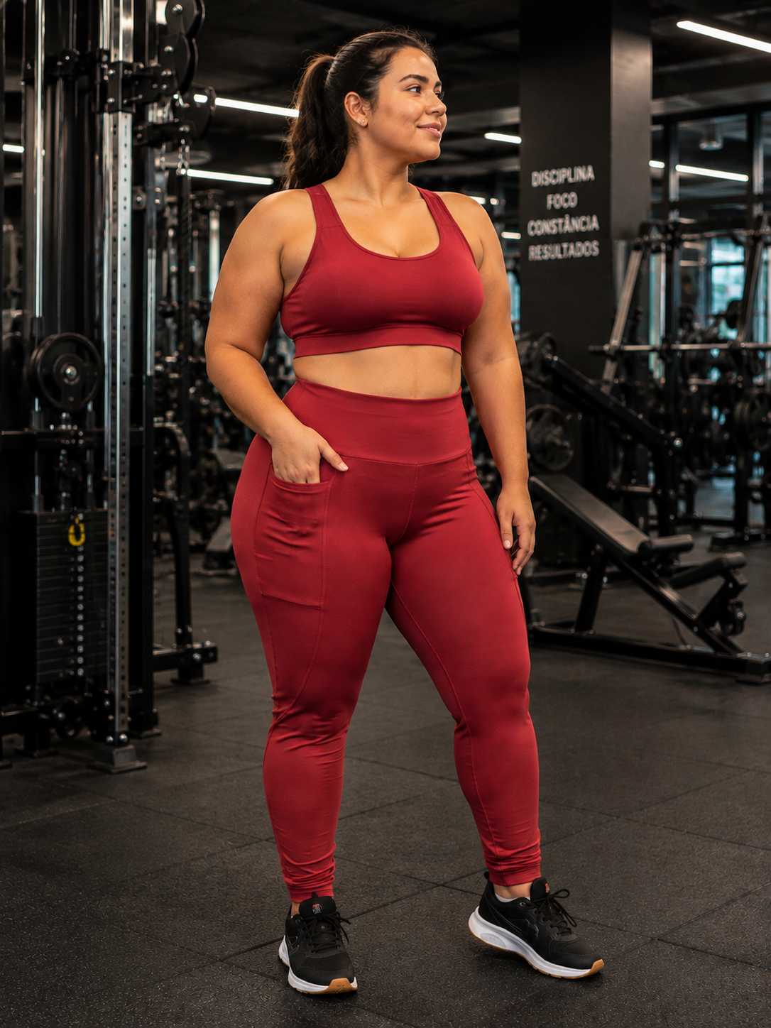 CALÇA LEG BASICA POLIAMIDA ZERO TRANSPARÊNCIA FIO DUPLO COM BOLSO ARREDONDADO PLUS SIZE